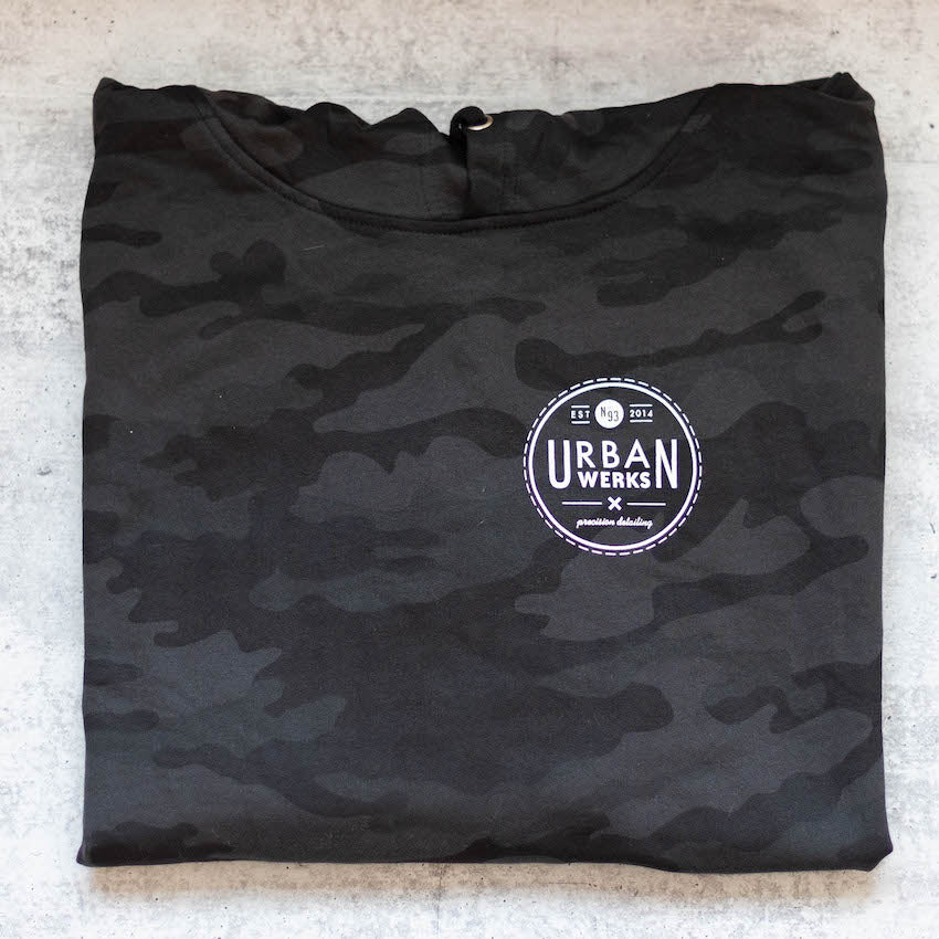 Urban Werks Shadow Camo Hoodie Sweatshirt Front with Pocket Style Logo