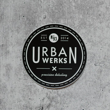 Urban Werks Cut Out Logo in White Text on a Black Background